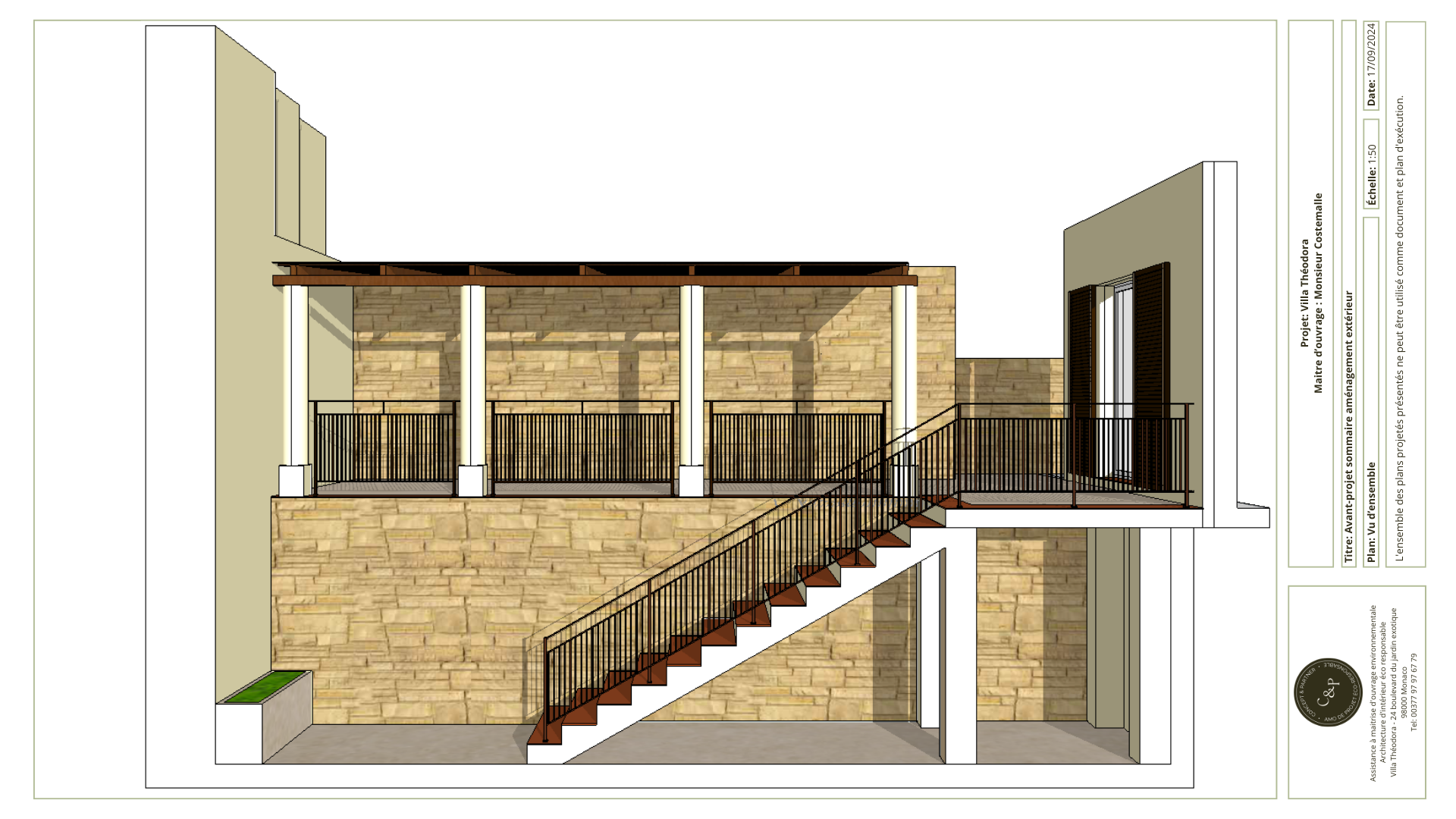 Les plans 3D d'un projet d'aménagement d'une terrasse éco-responsable