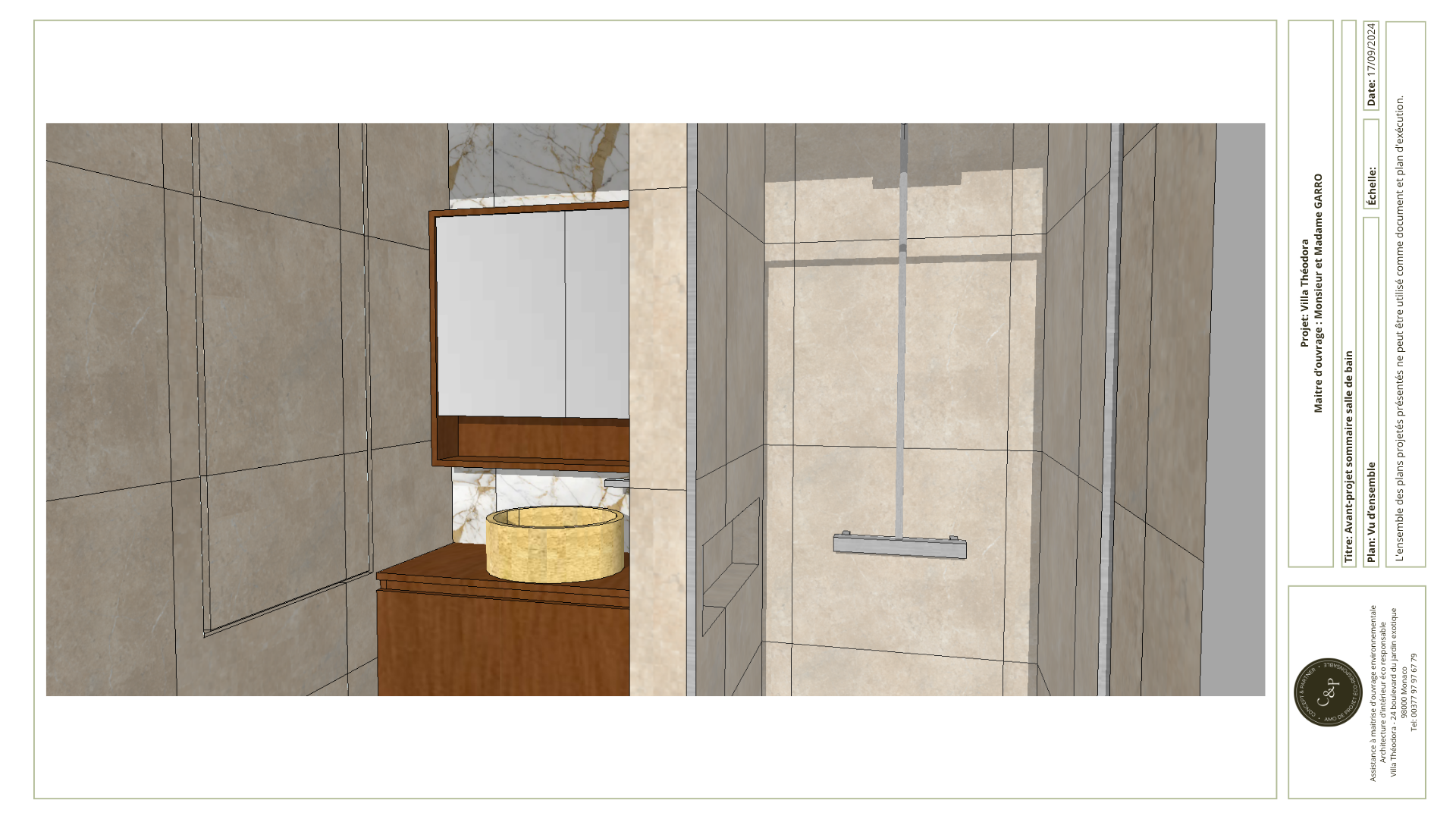 Les plans 3D d'un projet d'aménagement d'une terrasse éco-responsable à menton